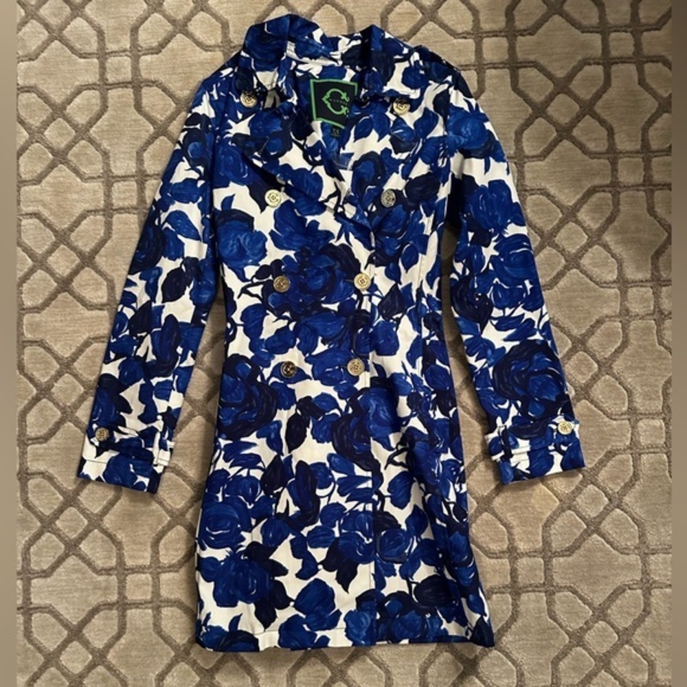 NWT C. Wonder Blue Floral Trench Coat